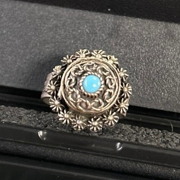 Poison Ring with Makers Mark Sterling Silver Adjustable Turquoise Stone - Picture 2 of 10